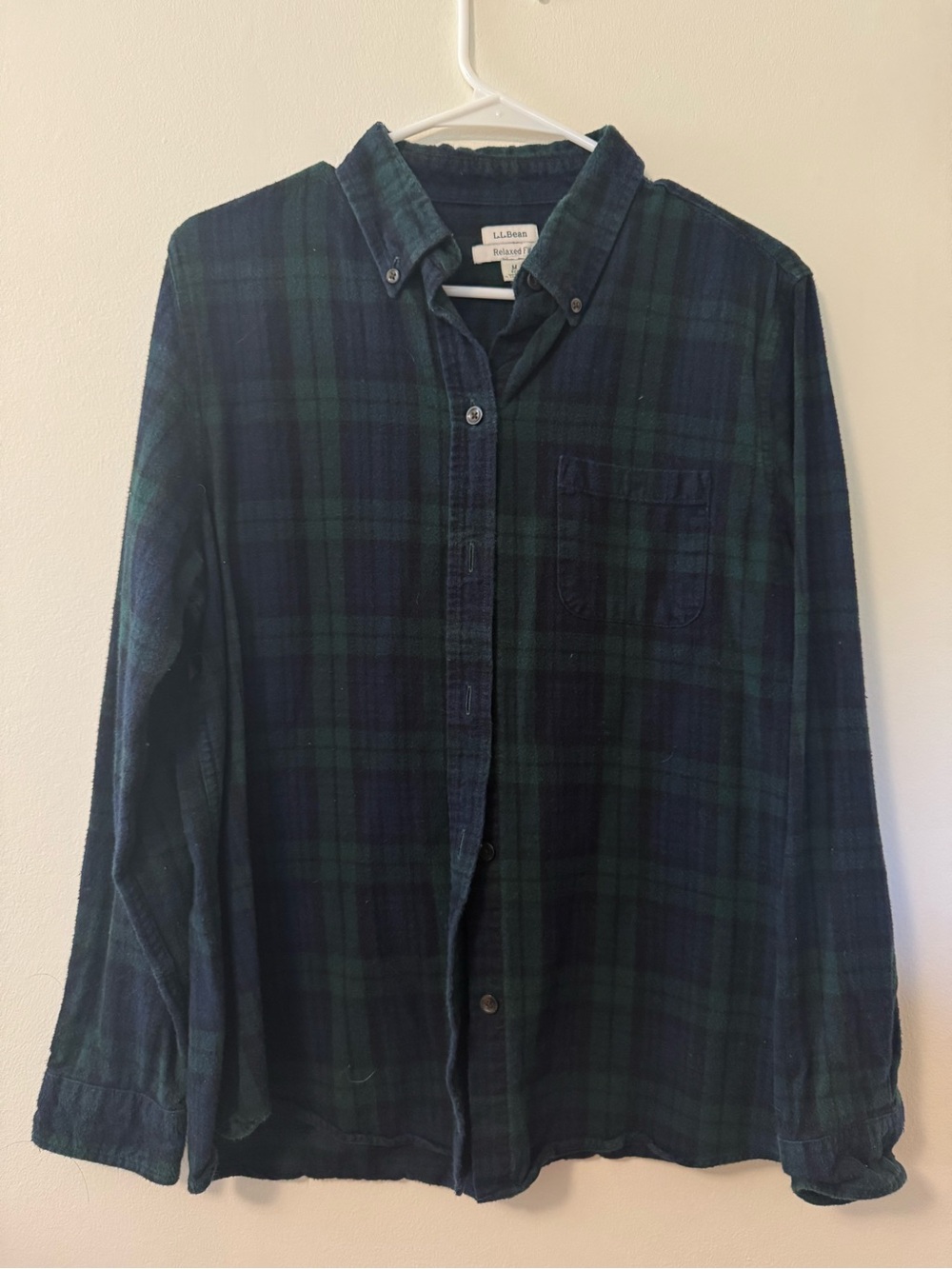 L.L. Bean Dark Green and Navy Plaid Button-Down Shirt